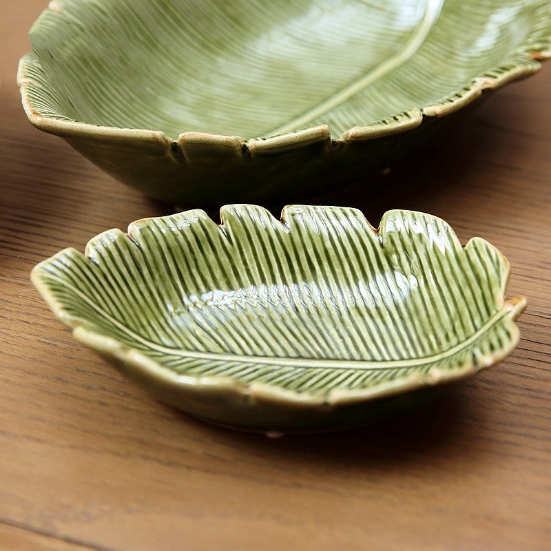 Green Leaf Horizontal Pattern Ceramic Dish Plate Melon Seed Dish Home Accessories Leaf