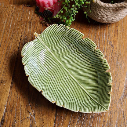 Green Leaf Horizontal Pattern Ceramic Dish Plate Melon Seed Dish Home Accessories Leaf