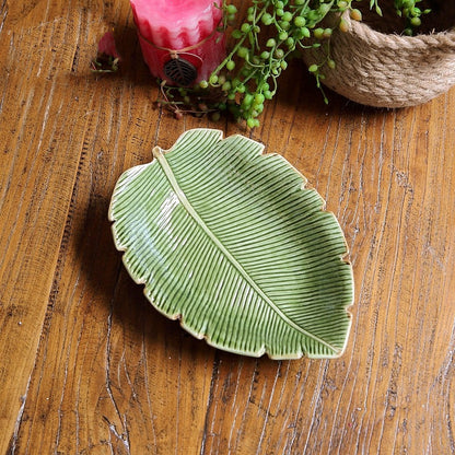 Green Leaf Horizontal Pattern Ceramic Dish Plate Melon Seed Dish Home Accessories Leaf