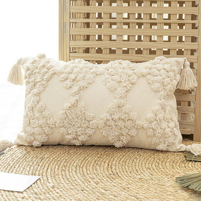 Home Furnishing Tufted Throw Pillow With Tassels Sofa Pillow Cushion