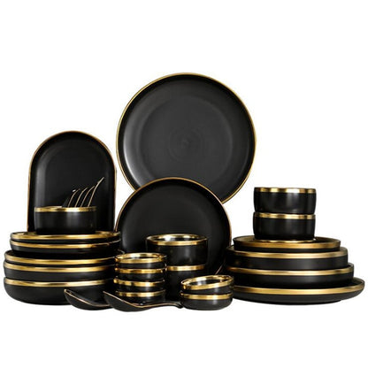 Ceramic black bowl and plate cutlery set