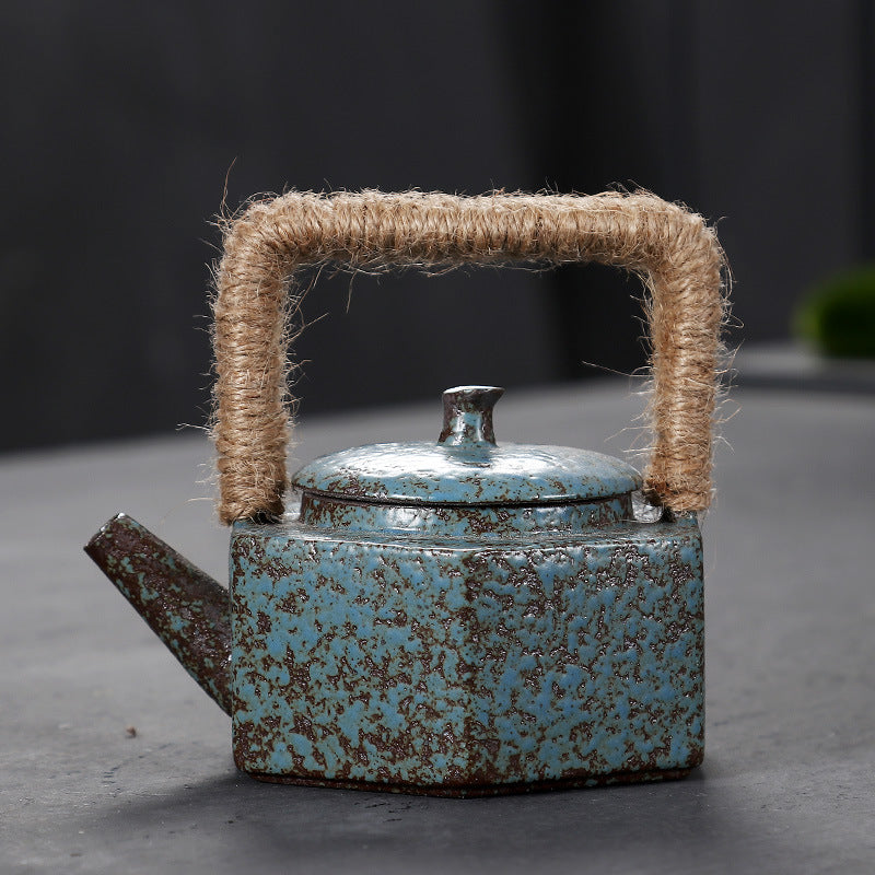 Wood-fired Kung Fu Teapot, Ceramic Stoneware Pot With Beam, Hexagonal Pot