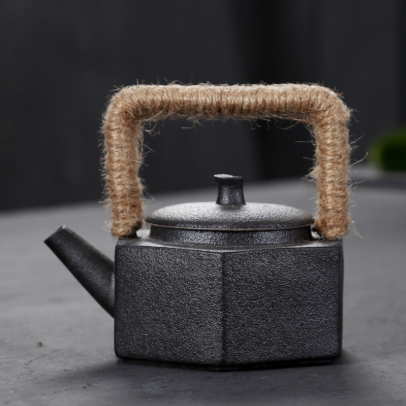 Wood-fired Kung Fu Teapot, Ceramic Stoneware Pot With Beam, Hexagonal Pot