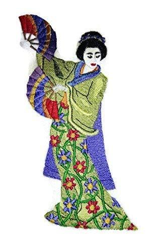 Dancing Geisha Embroidered Iron On/Sew Patch [5.98" x 3.81"]