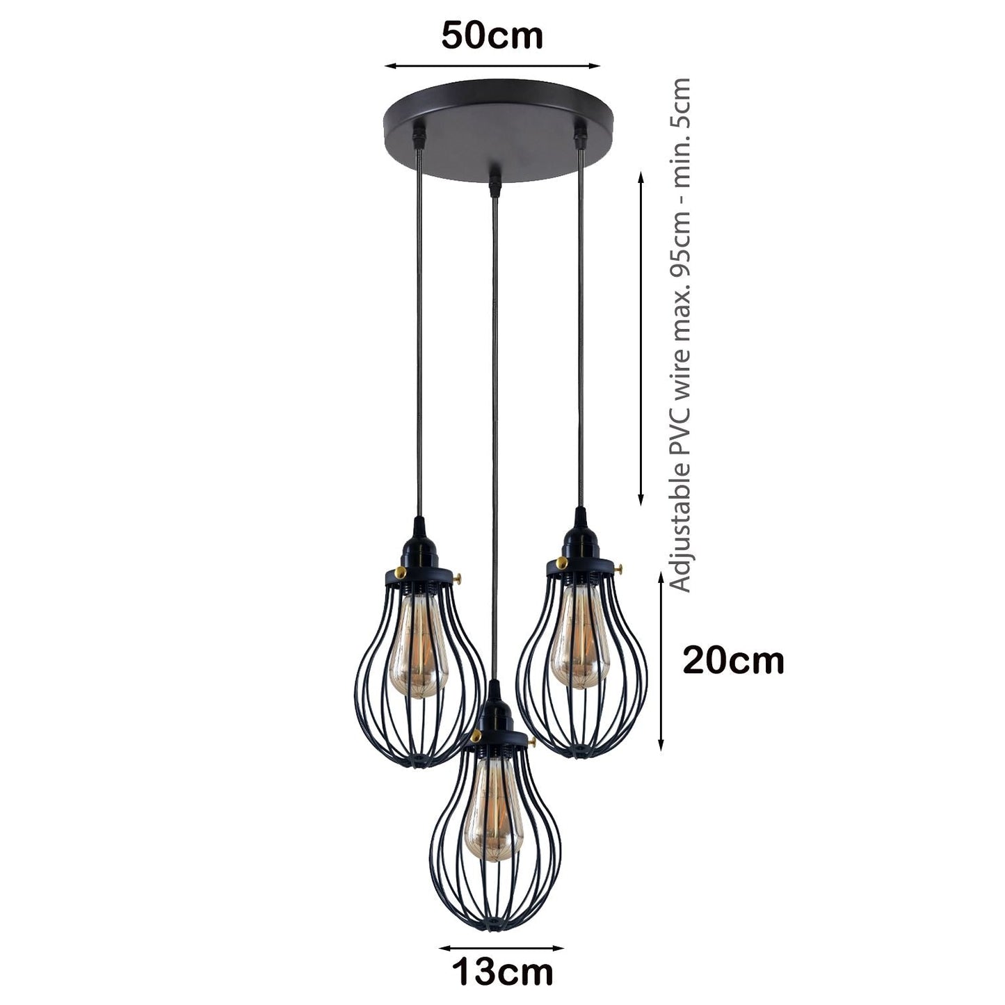 Retro Industrial Black Indoor Hanging Adjustable Pendant Light Big