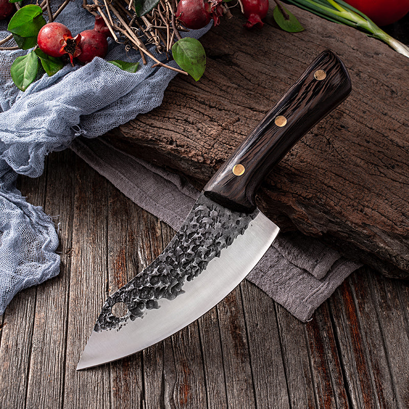 Segmented Forged Leather Sheath Sharp Non-grinding Picnic Knife