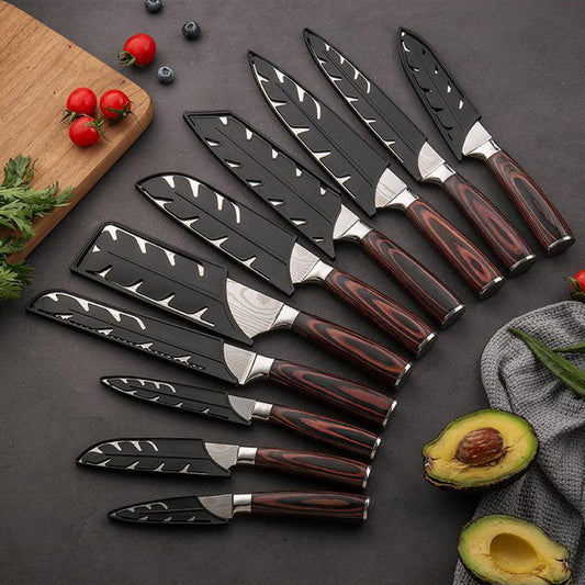 10PCS Japanese Damascus Steel Chef Knife - Professional Hardened Kitchen Knives Cut Stainless Steel Santoku Kitchen