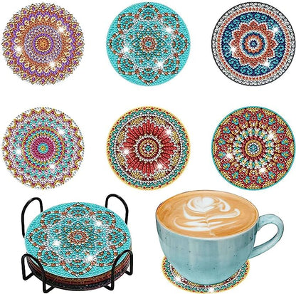 6 Pcs Diamond Painting Coasters Kits, DIY Diamond Painting Arts Non - Slip Coaster Sets With Holder For Beginners Adults And Kids, Cool Home Decor - 3.9 Inch