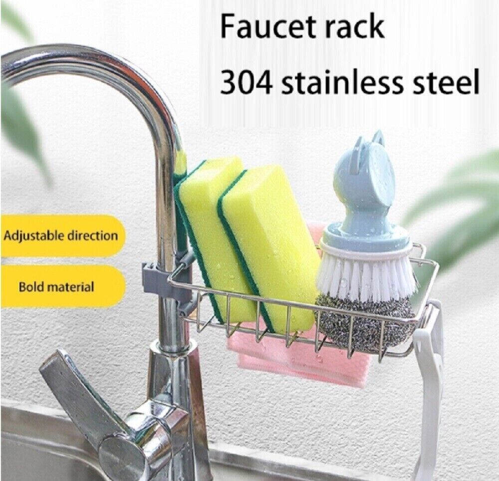 Drain Rack Storage Holder Shelf Kitchen Sink Faucet Sponge Soap Cloth Rack Mount