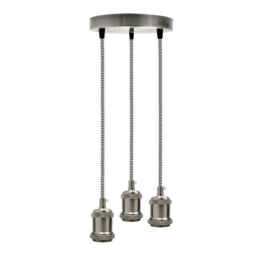 Satin Nickel 3 Head Pendant Braided Fabric Flex Lamp Holder