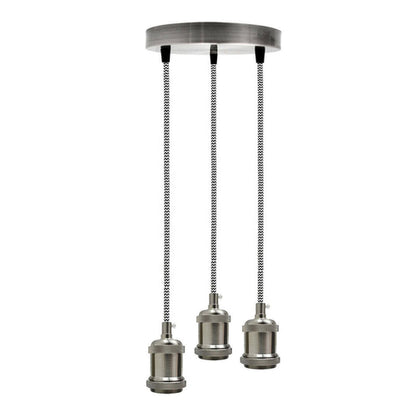 Satin Nickel 3 Head Pendant Braided Fabric Flex Lamp Holder