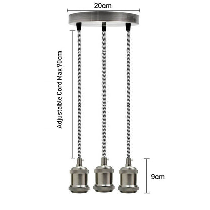 Satin Nickel 3 Head Pendant Braided Fabric Flex Lamp Holder