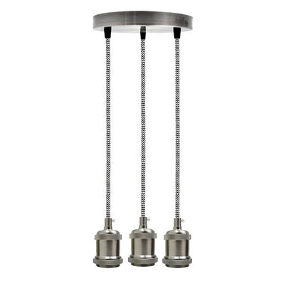 Satin Nickel 3 Head Pendant Braided Fabric Flex Lamp Holder