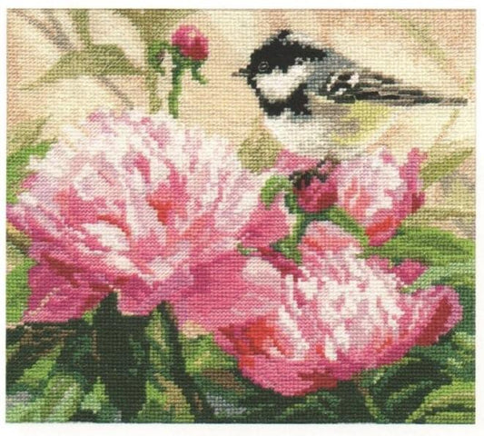 Titmouse and Peonies 1-22 Cross-stitch kit