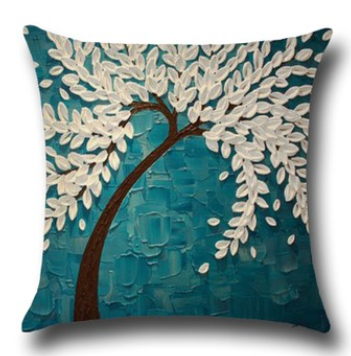 Three-dimensional Oil Painting Trees Flowers Cotton Cushion Cushion Pillowcase Car Waist Cushion Cover