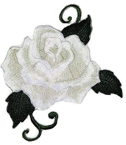 Custom White Single Rose Embroidered Iron on/Sew Patch [5" 4"]