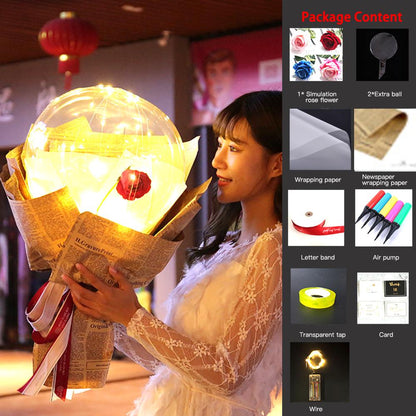 LED Luminous Balloon Rose Bouquet Transparent Bobo Ball Rose