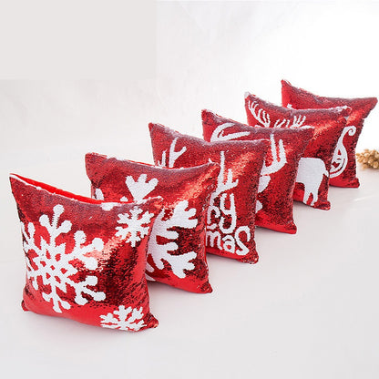 Red Christmas double-sided sequin pillowcase