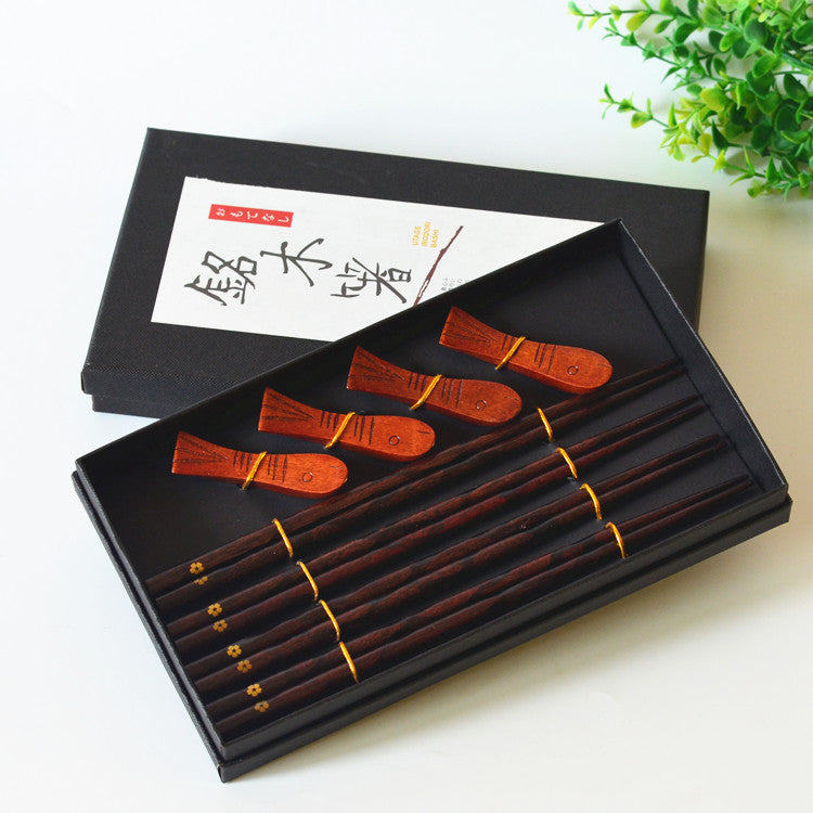 Wooden Chopsticks 4 Pairs Of Chopsticks Chopstick Holder Combination Gift Box Set