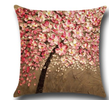 Three-dimensional Oil Painting Trees Flowers Cotton Cushion Cushion Pillowcase Car Waist Cushion Cover