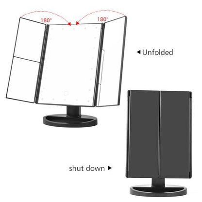 Three-sided Foldable Magnifying Desktop Makeup Mirror With Lamp