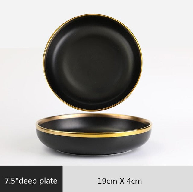 Ceramic black bowl and plate cutlery set