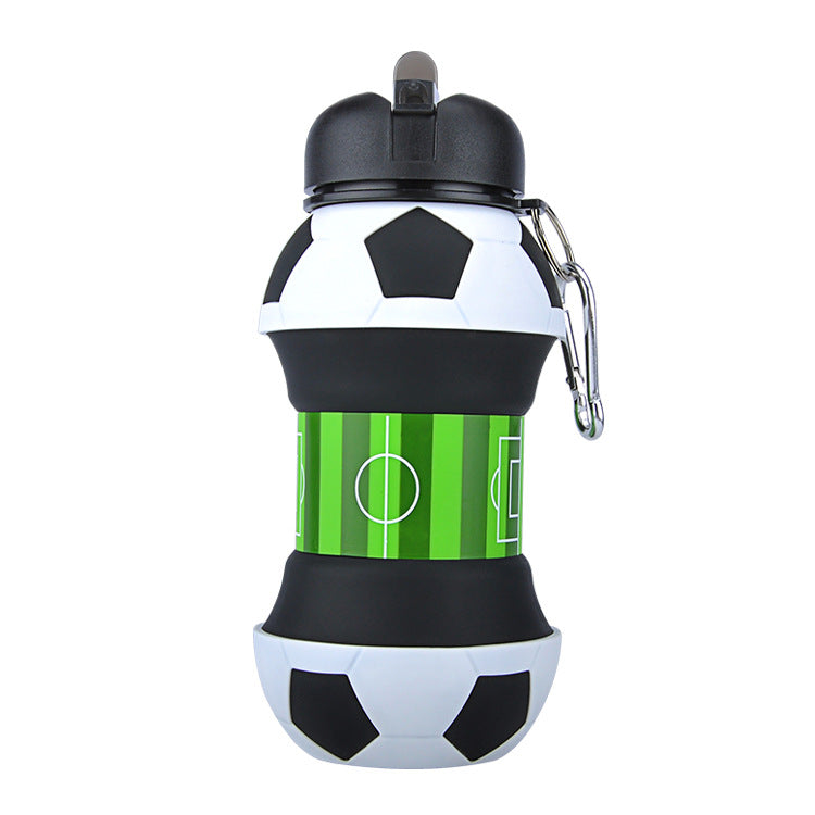 Football Soccer Silicone Water Bottle with Straw Foldable Collapsible Travel Non-toxic Bottles Innovating Camping