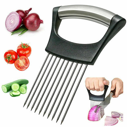 Food Slice Assistant - Stainless Steel Onion Holder Slicer Tomato Cutter NonSlip