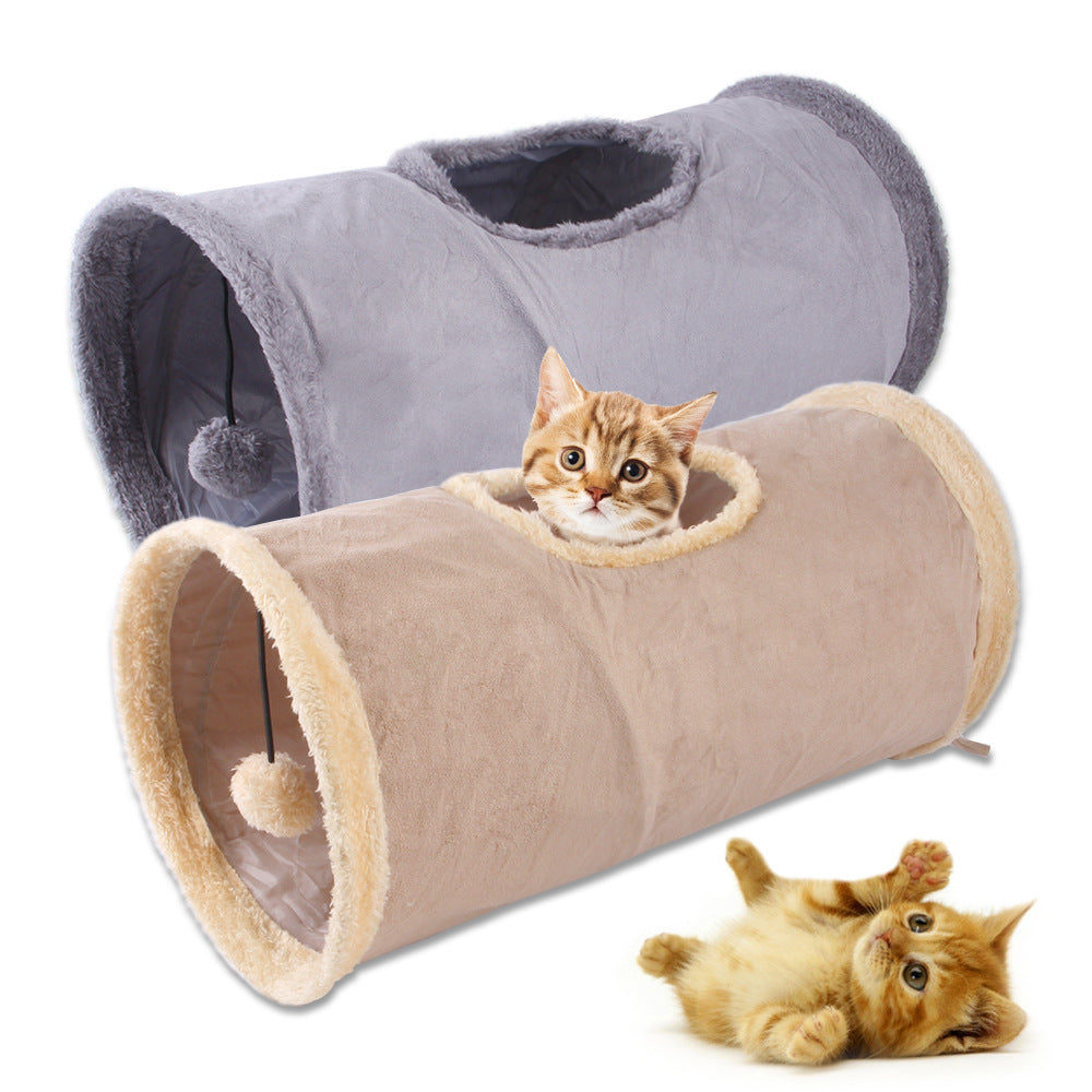 Packable Folding Suede Cat Channel Toy Drill Bucket