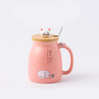 Color Cartoon Tea Cup With Lid Kitten Ceramic Mug