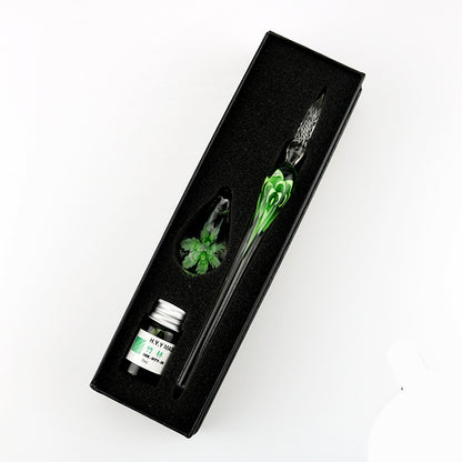 Elegant Crystal Flower Glass Dip Pen Set