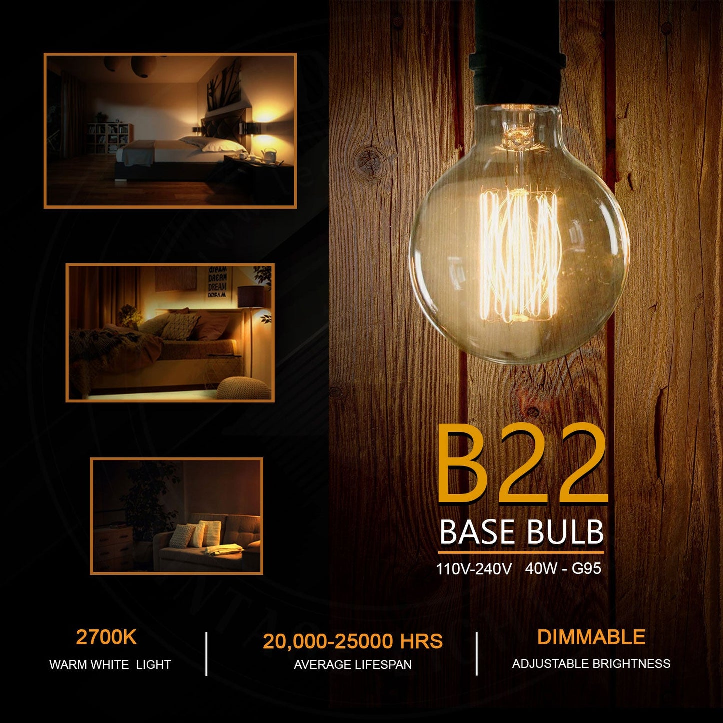 G95 Filament Vintage LED Bulbs 4W B22 Edison Vintage Bayonet Bulb-