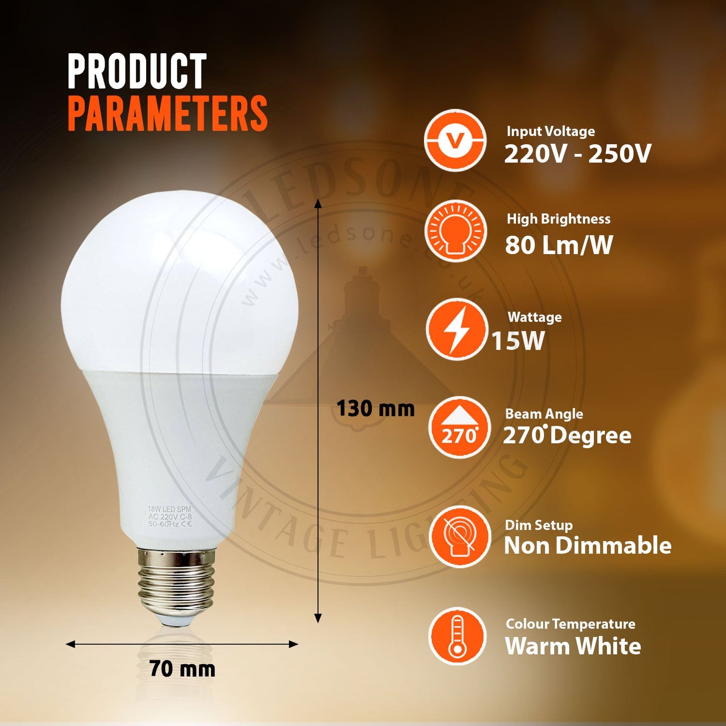 15-Watt LED Light bulb(E27) Cool white Energy Saving ~1377