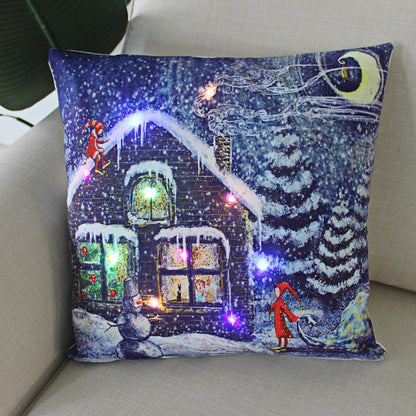 New Lantern Christmas LED Light Super Soft Short Plush Pillowcase