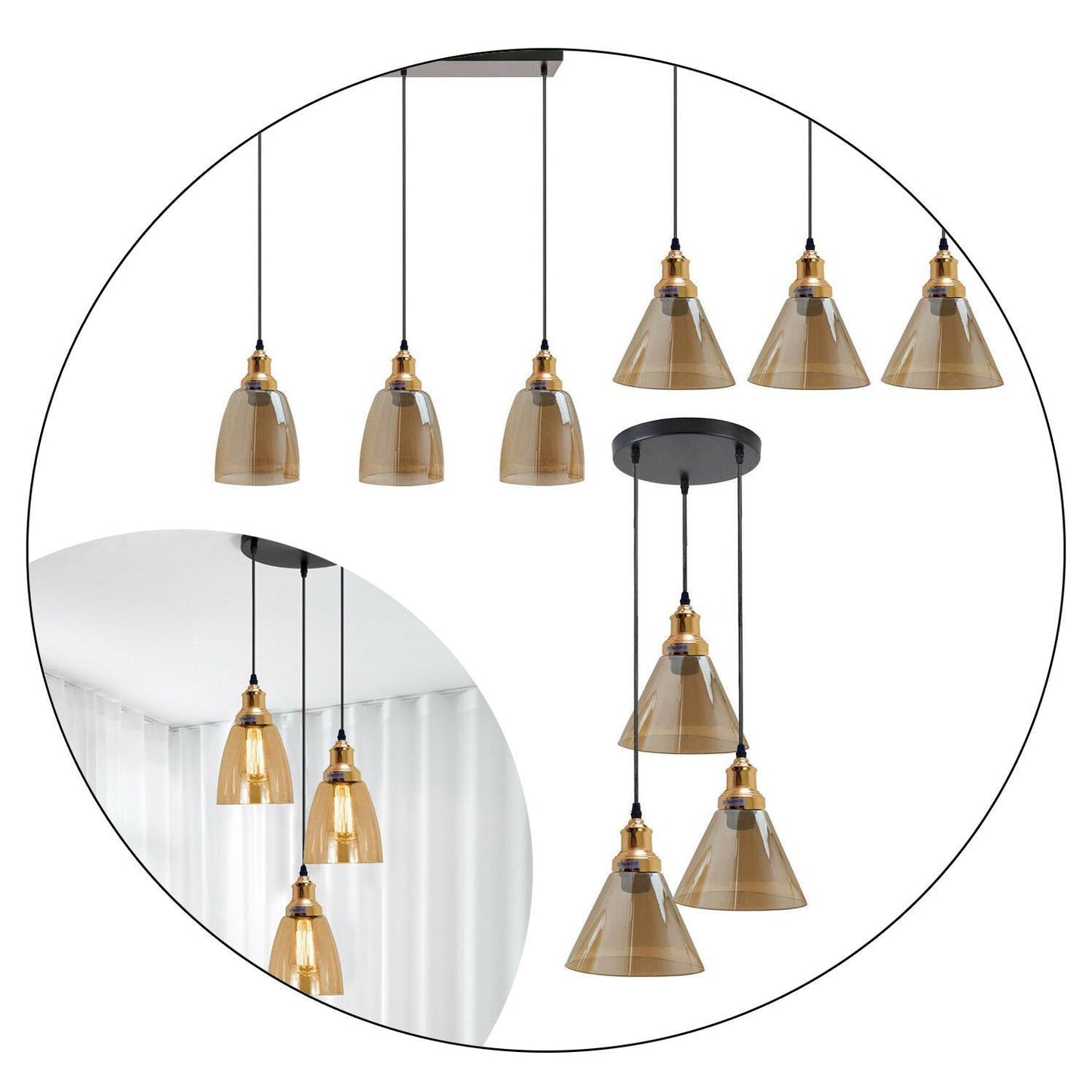 3 Outlet Industrial Retro Loft Glass Ceiling Lampshade Pendant