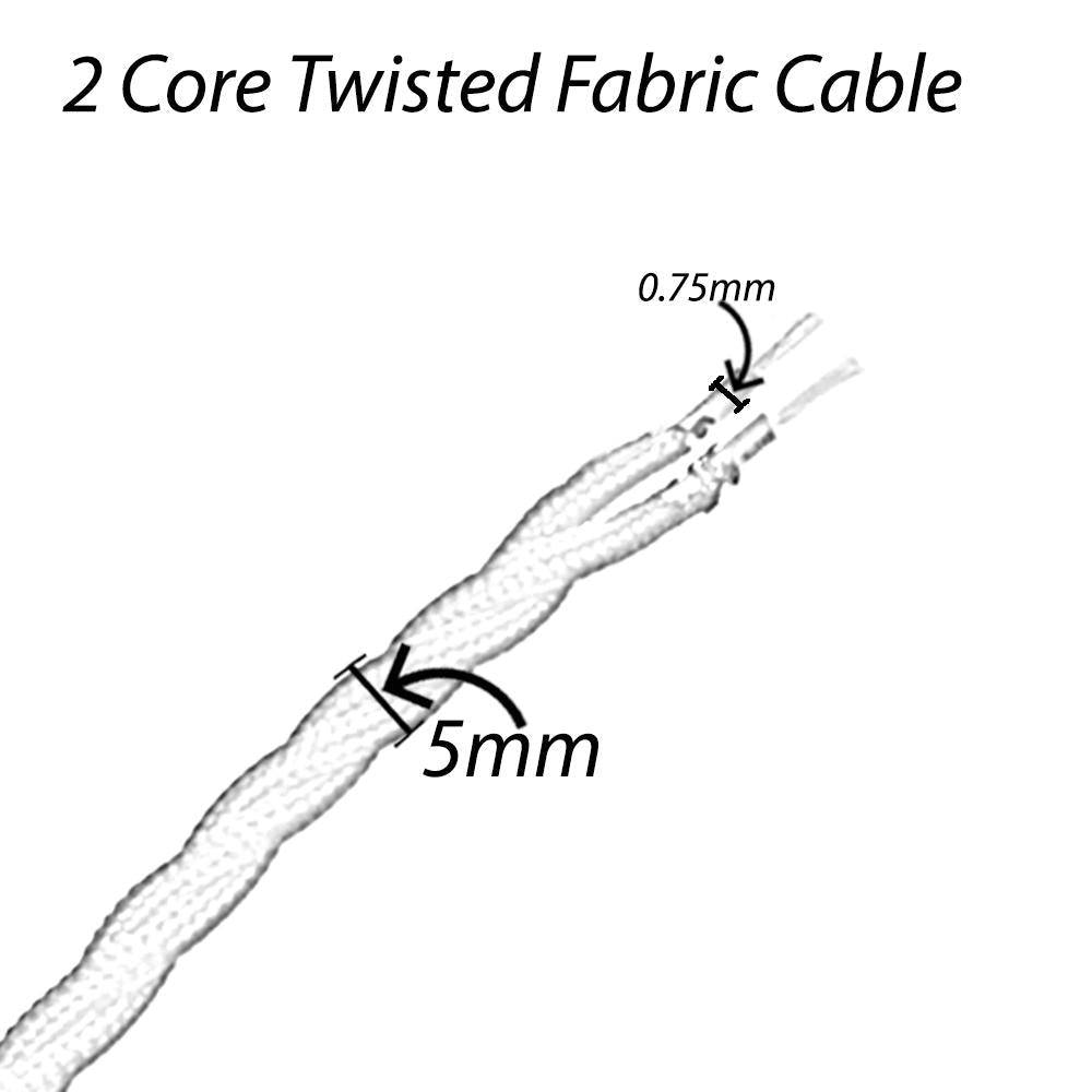 5m Cream 2 Core Twisted Lighting Electric Fabric 0.75mm Cable~3212