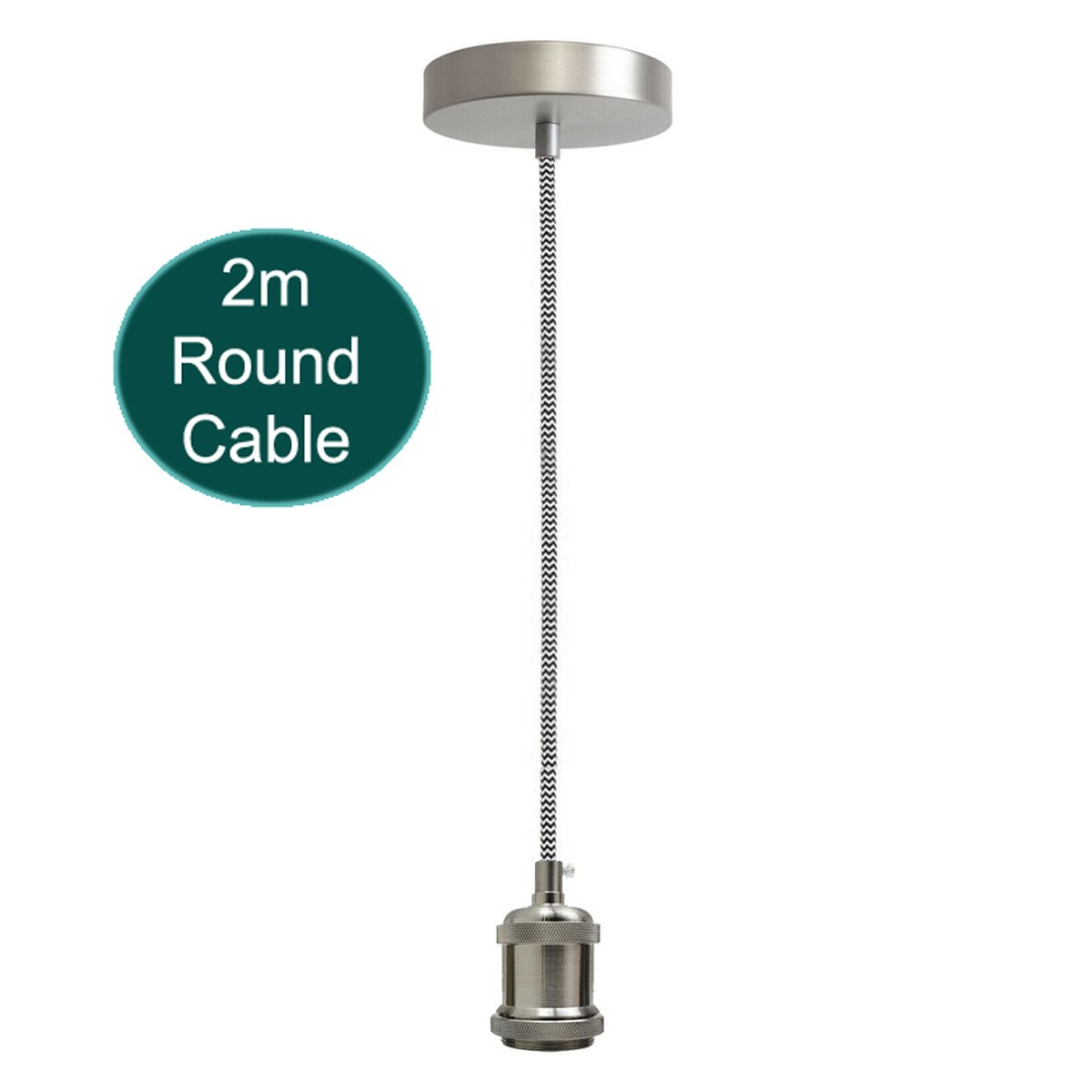 4 Outlet 2m Black & White Round Cable E27 Base Satin Nickel Holder