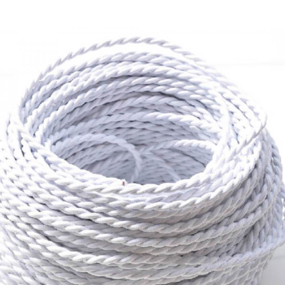 5m White 2 Core Twisted Electric Fabric 0.75mm Cable~1764