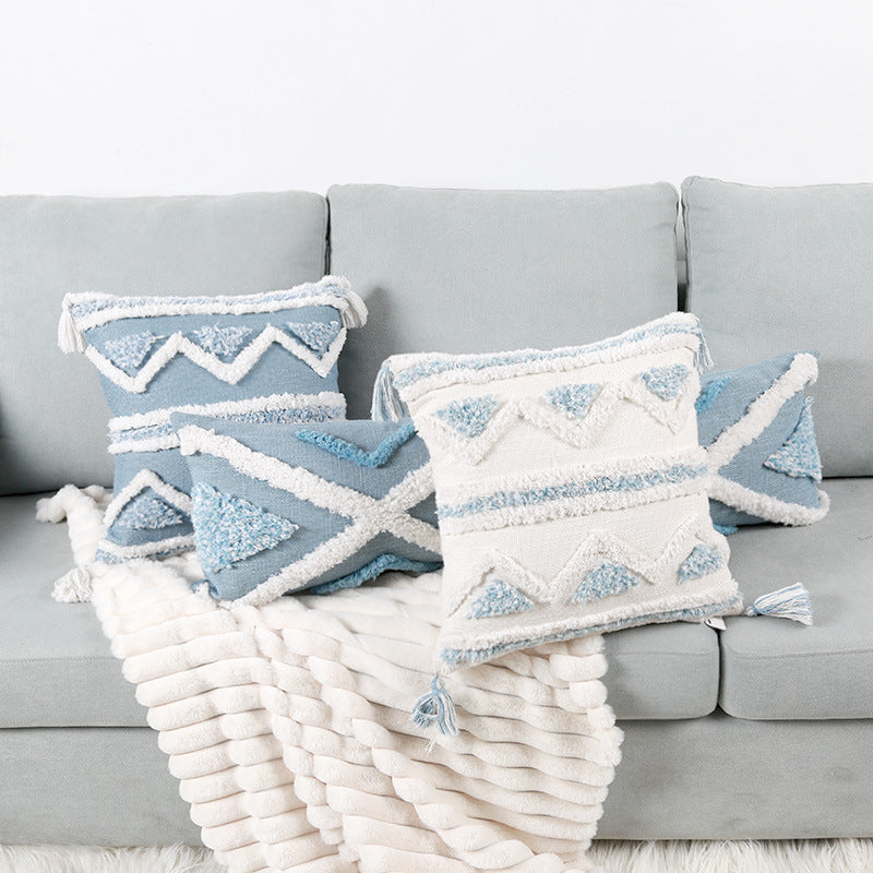 Blue Geometric Tufted Pillow Extensions