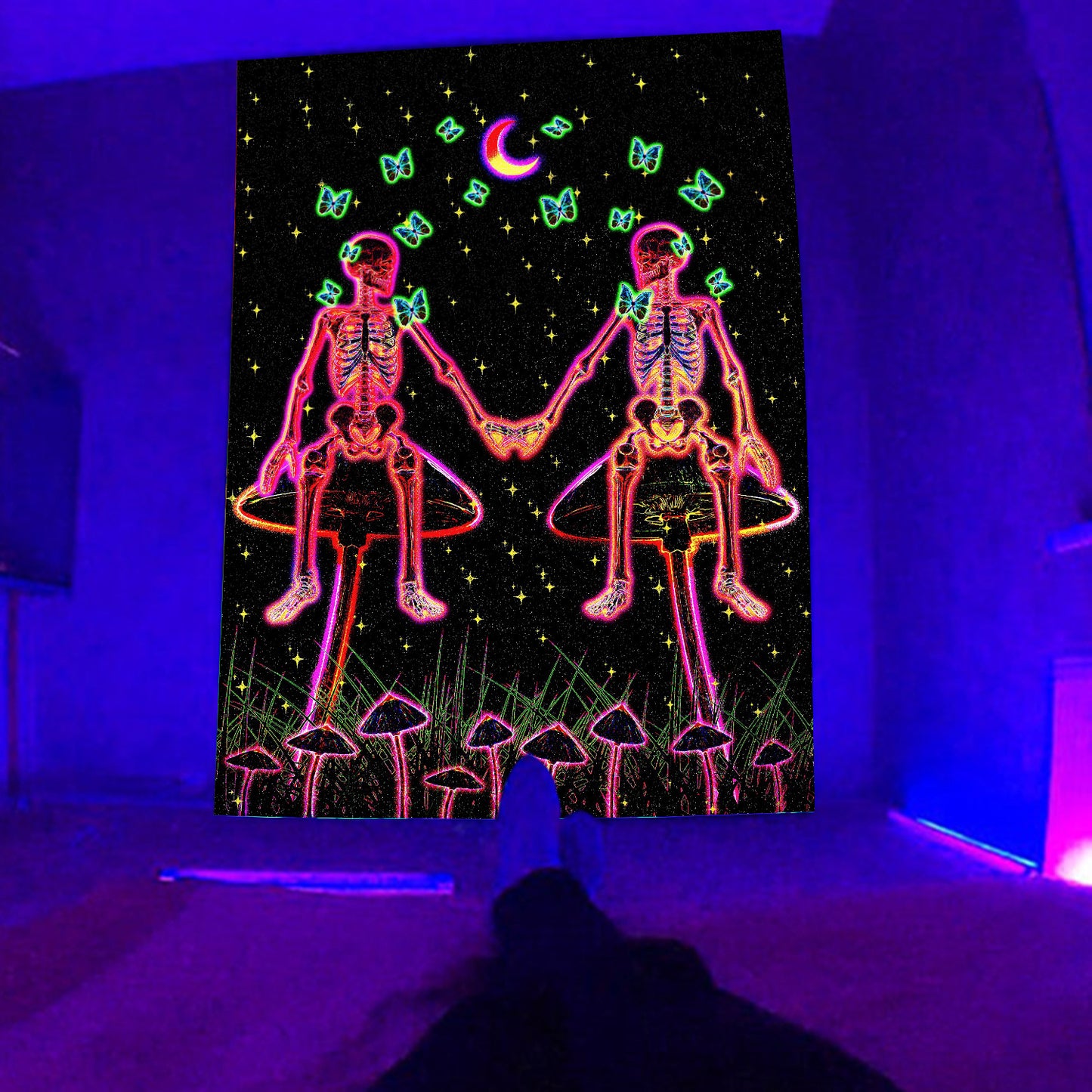 Fluorescent Tapestry Skeleton Mushroom Astronaut