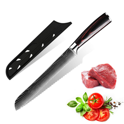 10PCS Japanese Damascus Steel Chef Knife - Professional Hardened Kitchen Knives Cut Stainless Steel Santoku Kitchen