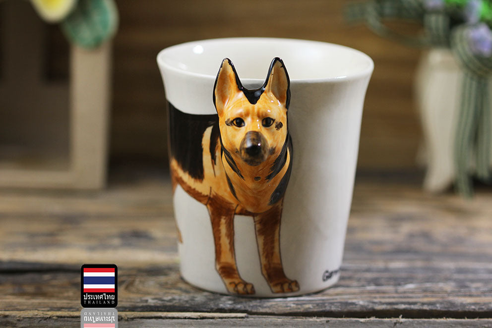 Thai Hand Painted Animal Mug German Shepherd Ceramic Cup