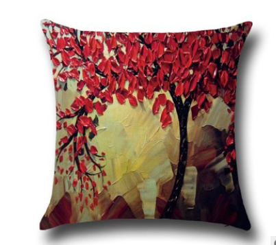 Three-dimensional Oil Painting Trees Flowers Cotton Cushion Cushion Pillowcase Car Waist Cushion Cover