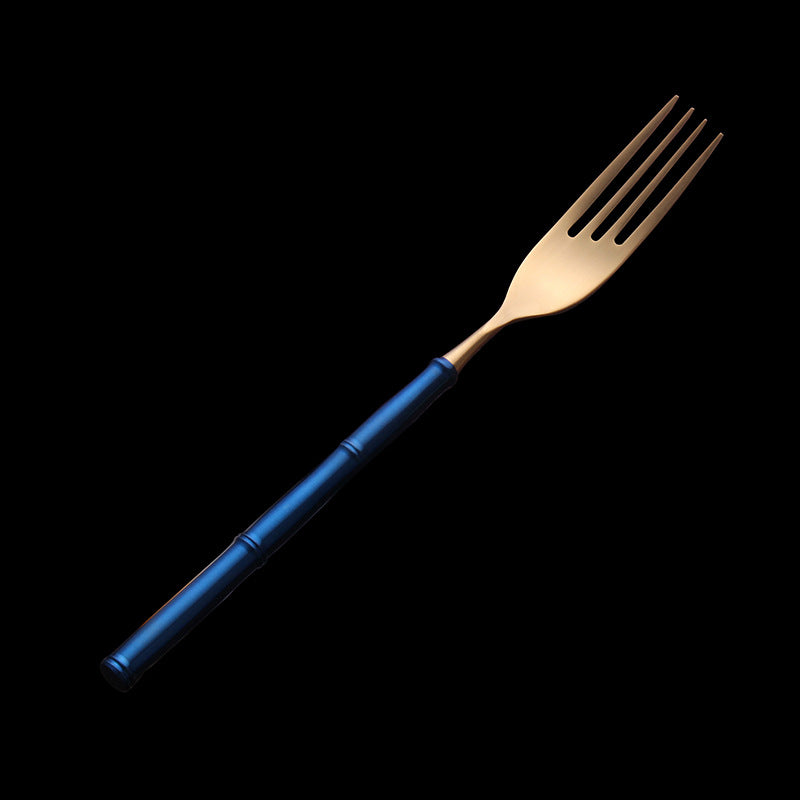 Western Tableware With Bamboo Blue Handle and Gold Head