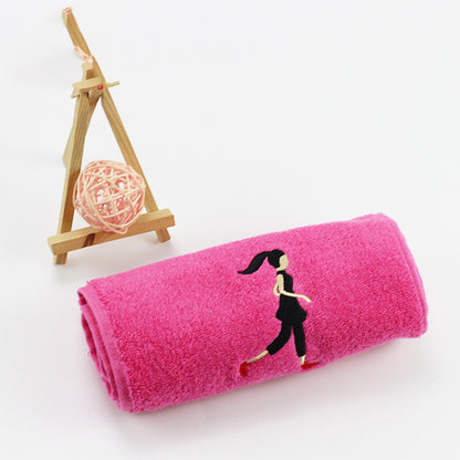 Cotton sports towel with long embroidery marathon