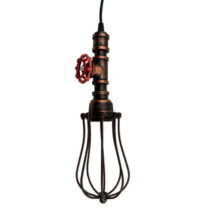 Rustic Red Pendant Light Steampunk Pipe Light Balloon Cage Lamp