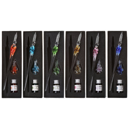 Elegant Crystal Flower Glass Dip Pen Set