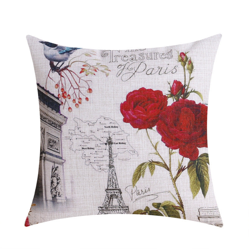 wholesale wedding gift retro fashion Paris Eiffel Tower flowers post decorated living decorative cushion cover sofa pillow case