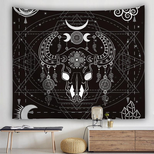 Dreamcatcher Bull Skull Tapestry