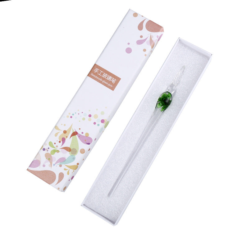 Elegant Crystal Flower Glass Dip Pen Set